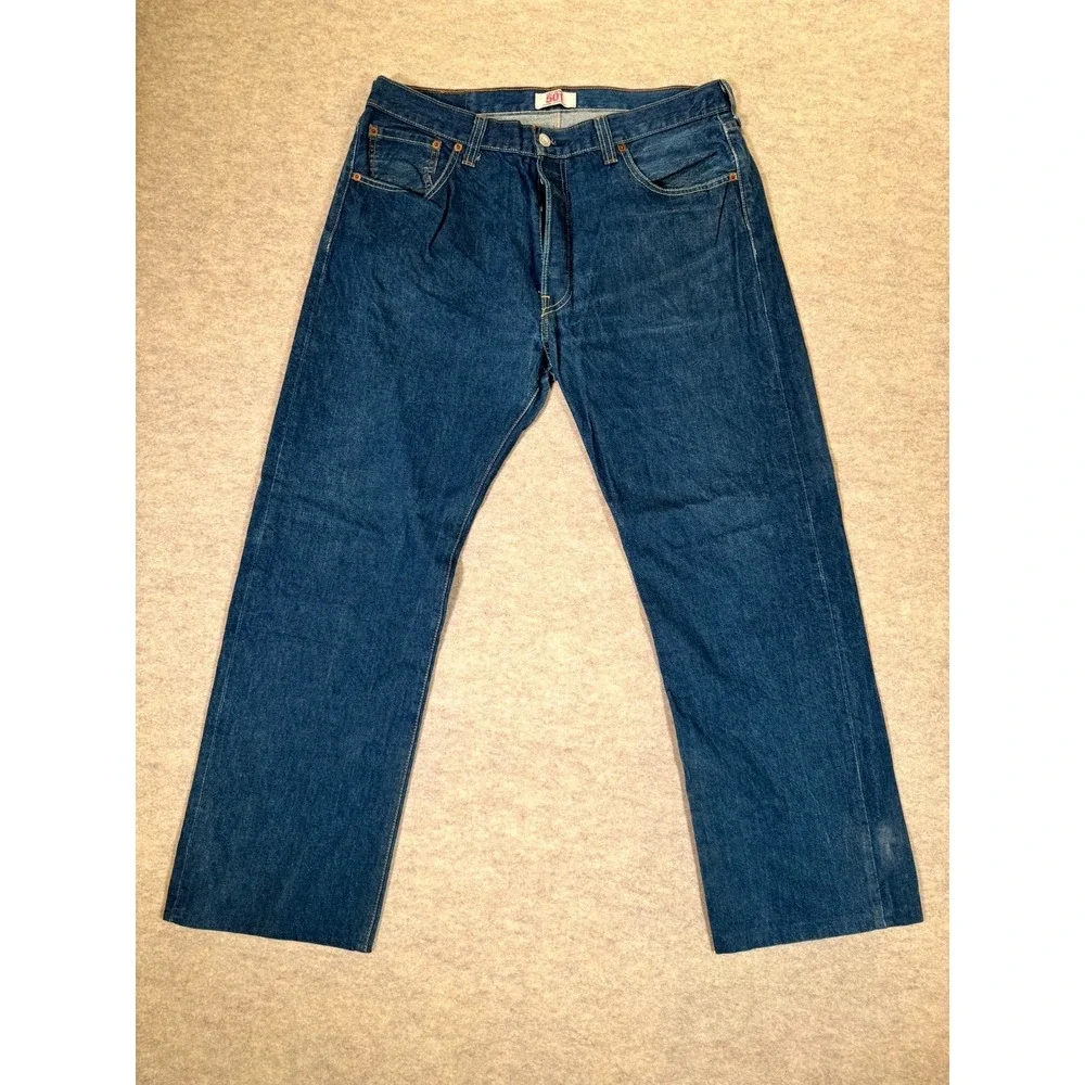 Levis 501 Original Fit Jeans Men 36x32 Blue Denim Cotton Button Fly Straight Leg